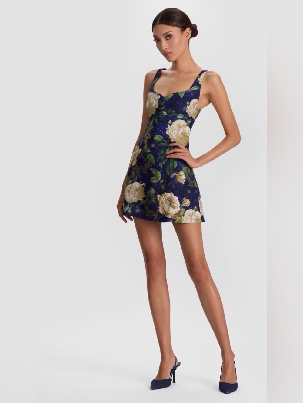 NWT Alice and Olivia Floral Navy Fit-and-Flare Mini Dress